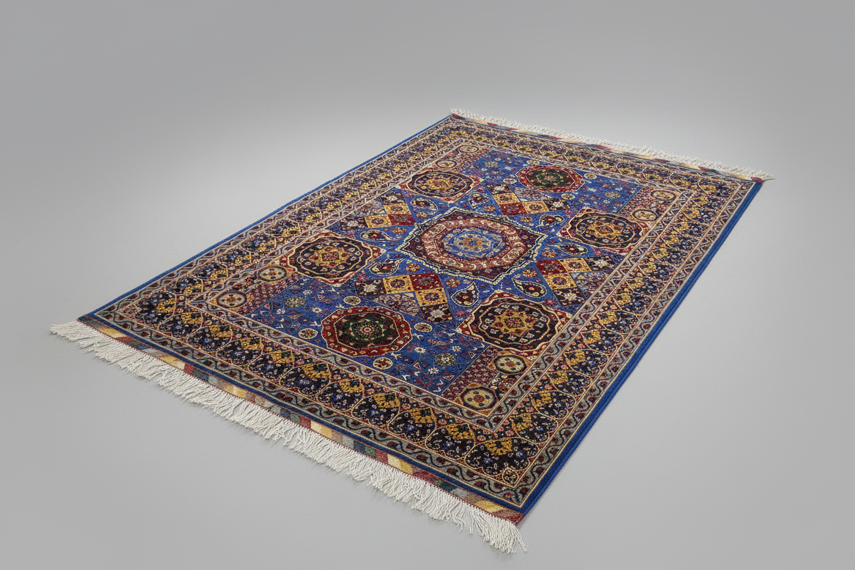 High-Quality Hand-Knotted Geometric Wool Rug, Oriental Style 5”x7”