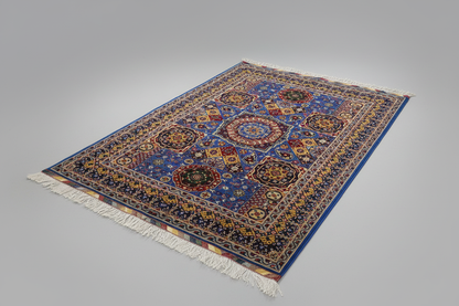 High-Quality Hand-Knotted Geometric Wool Rug, Oriental Style 5”x7”