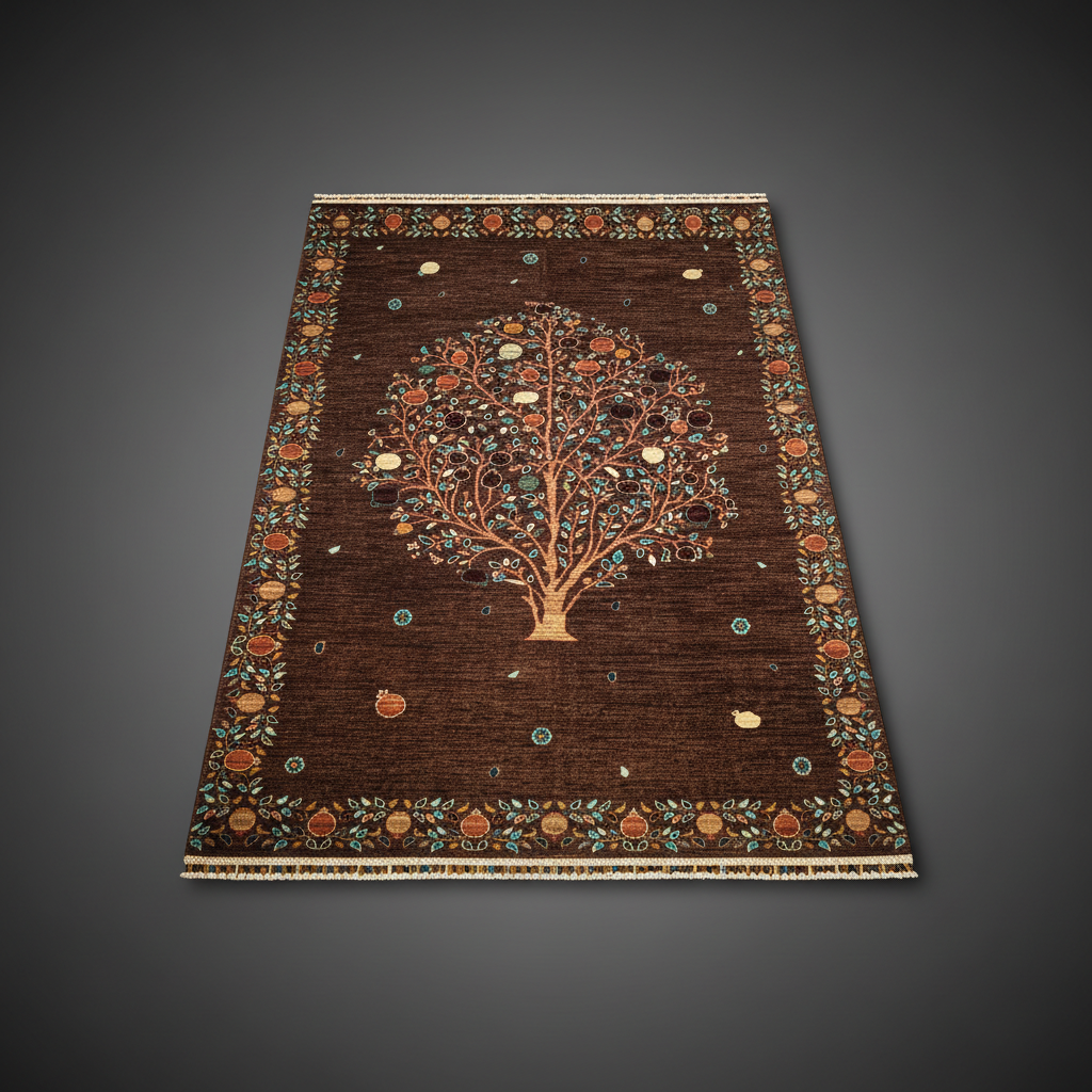 Hand Woven Brown Wool Carpet with grey shadow background