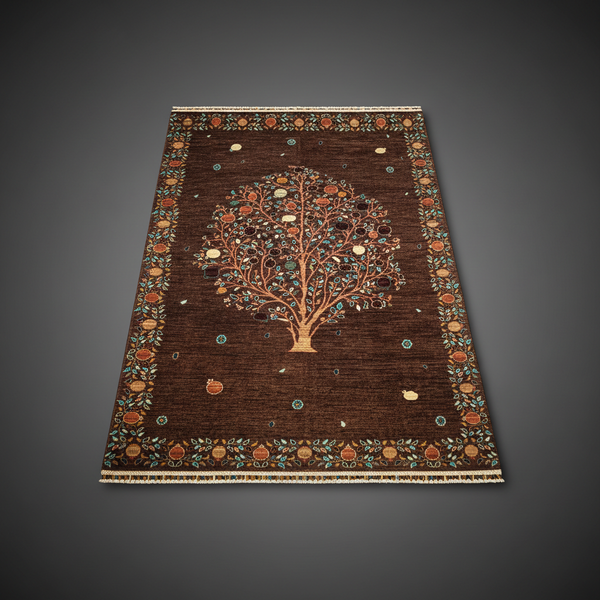 Hand Woven Brown Wool Carpet with grey shadow background