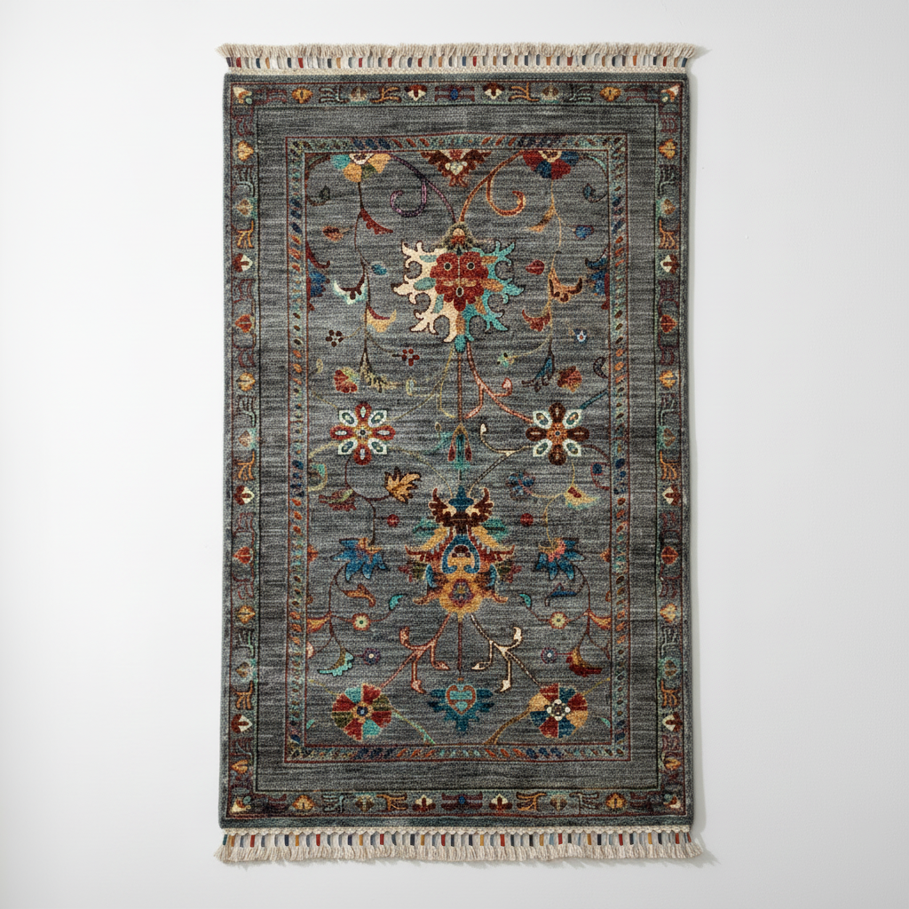 Indigo Gray Floral Rug - Optimized for Collection Display