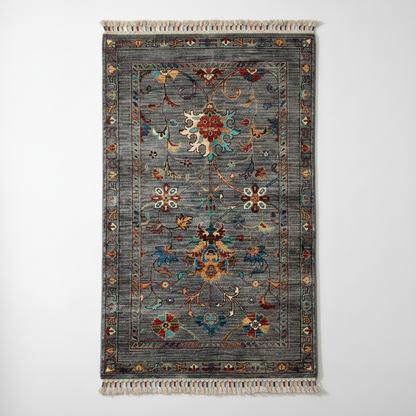Indigo Gray Floral Rug - Optimized for Collection Display