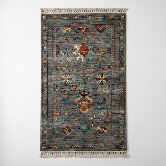 Indigo Gray Floral Rug - Optimized for Collection Display