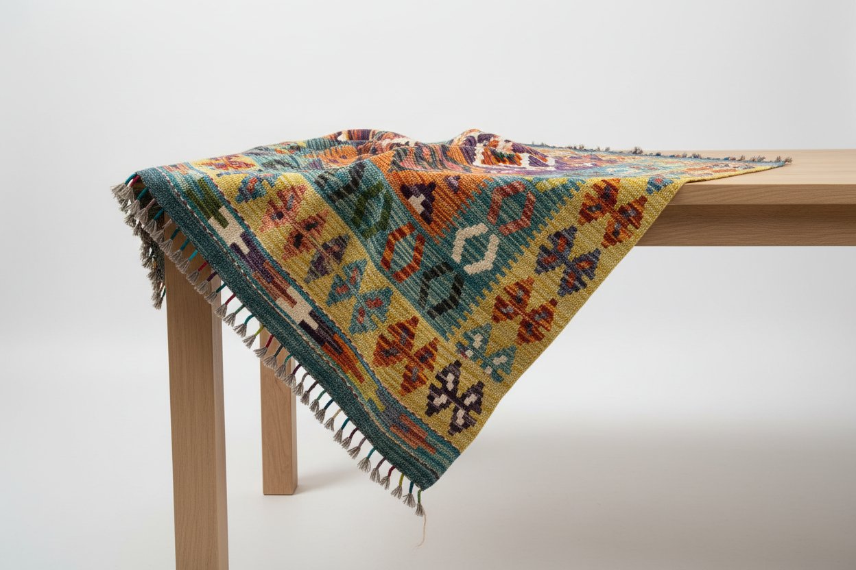 Kilim Rug Draped on Table
