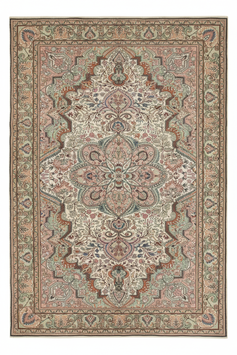 Living Room 1930s Hereke Rug - 6'7"×9'7" yakın çekim beyaz arka plan