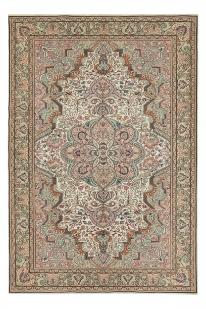Living Room 1930s Hereke Rug - 6'7"×9'7" yakın çekim beyaz arka plan