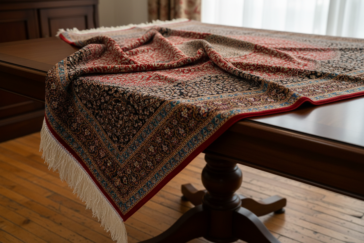 Luxury Turkish Red Silk Rug - Büklümlü Masa Üzeri