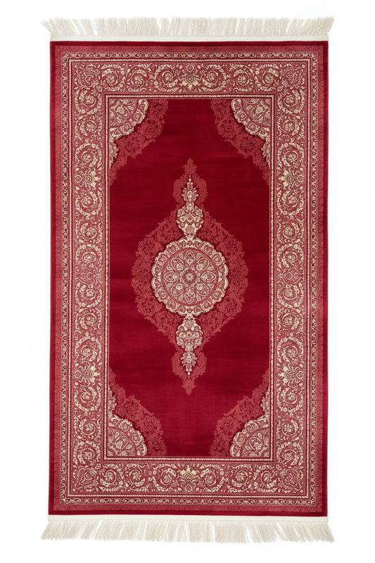 Medallion Red Silk Carpet - canlı renkler 4x6ft yakın çekim beyaz arka plan