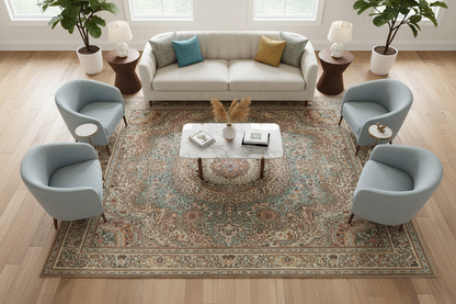 Medallion Rug – Living Room Bird's Eye View