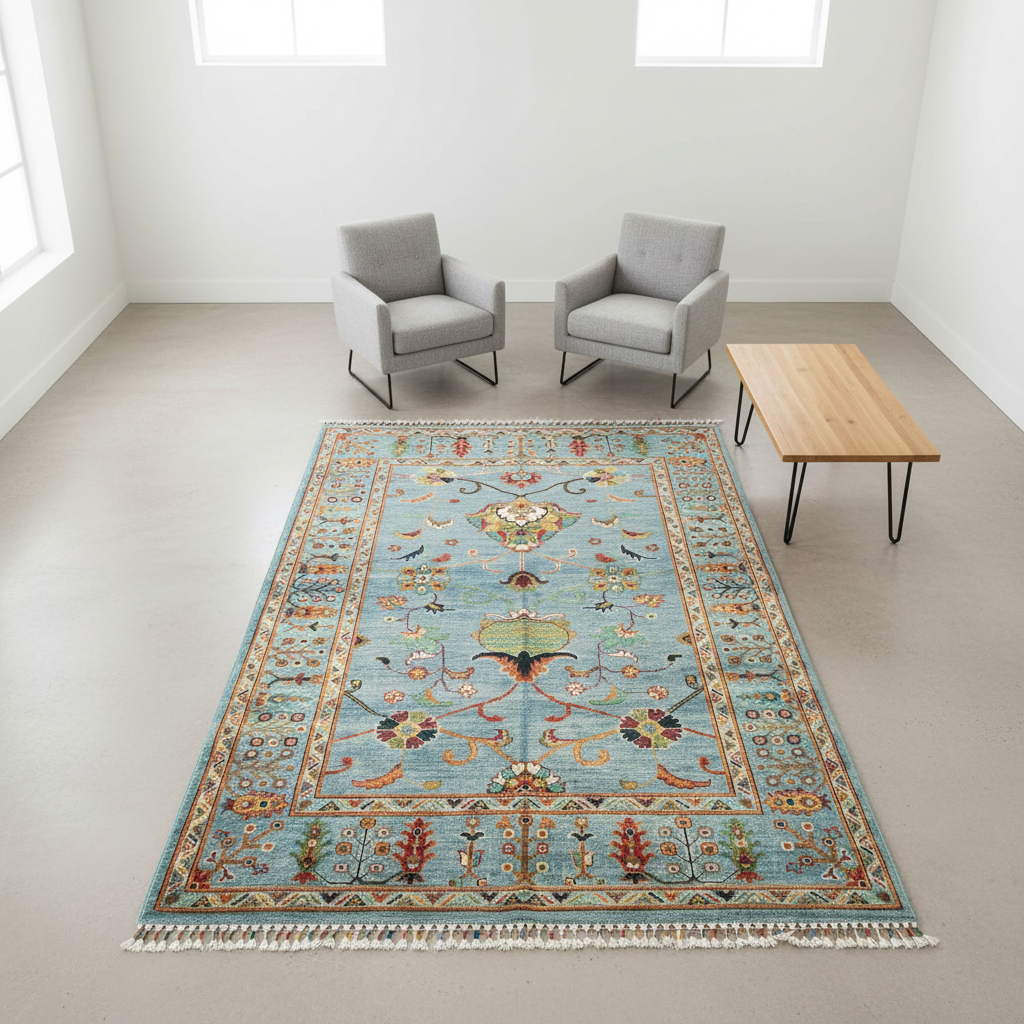 Minimalist Bird's Eye View - Turquoise Floral Rug