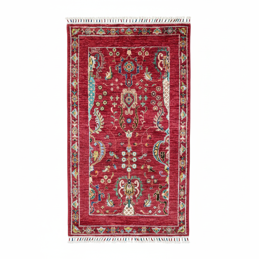 Natural Dye Floral Red Carpet - canlı renkler 3x4ft yakın çekim beyaz arka plan