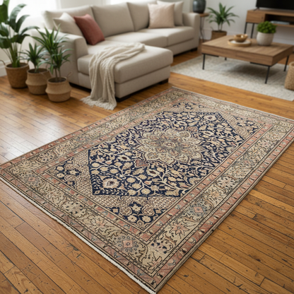 Navy Blue Medallion Rug - modern ortam