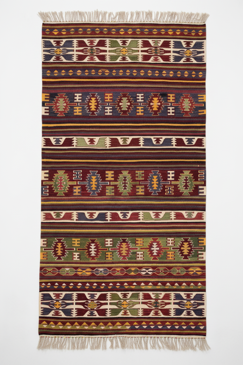 Nomadic Turkish Kilim Rug - White Background
