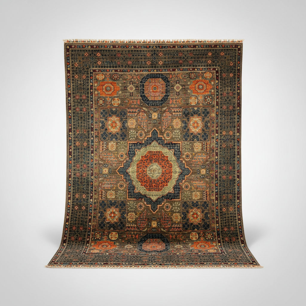 Oriental Intricate Pattern Rug - asılı orijinal korunmuş beyaz arka plan