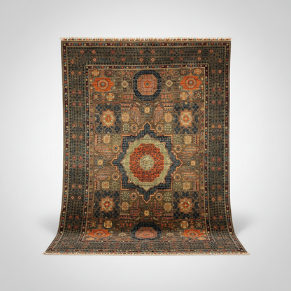 Oriental Intricate Pattern Rug - asılı orijinal korunmuş beyaz arka plan