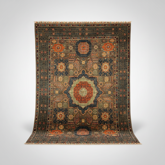 Oriental Intricate Pattern Rug - asılı orijinal korunmuş beyaz arka plan