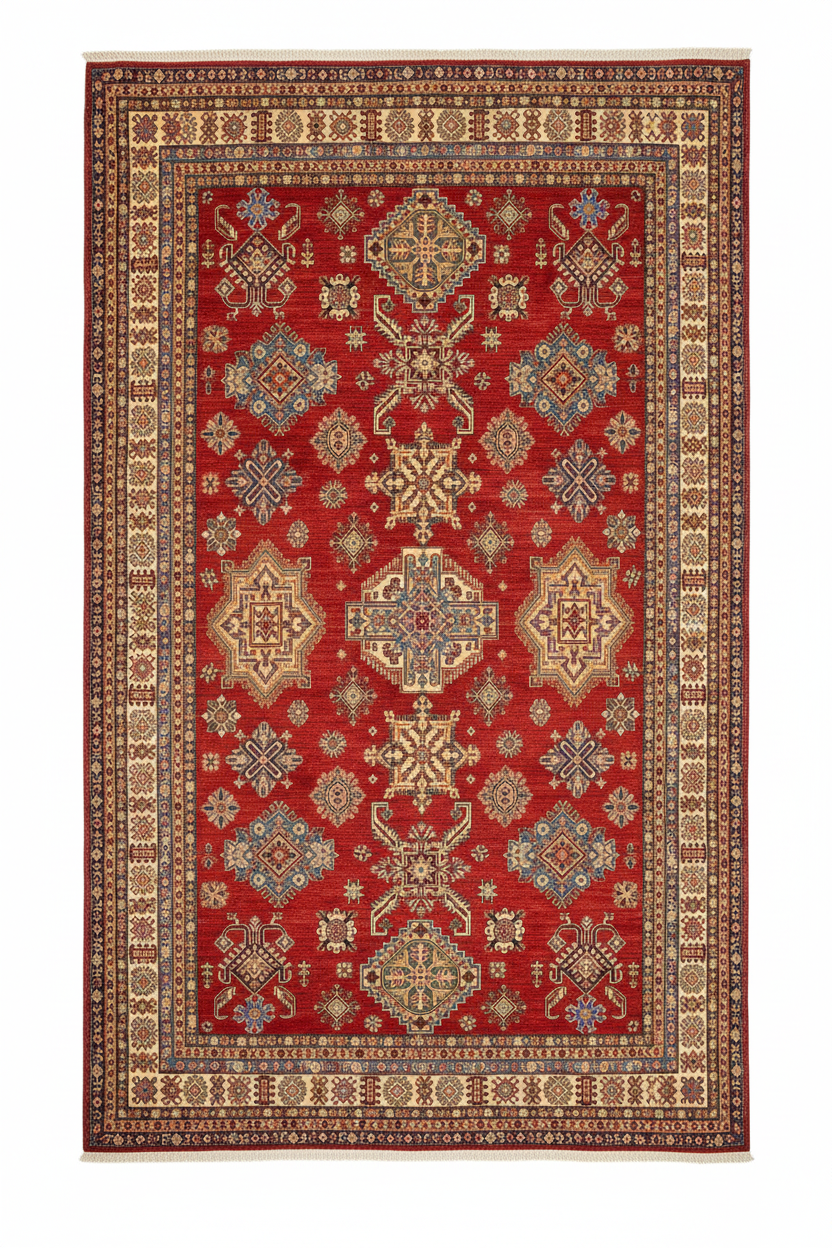 Oversize Geometric Red Carpet - canlı renkler 8x10ft yakın çekim beyaz arka plan