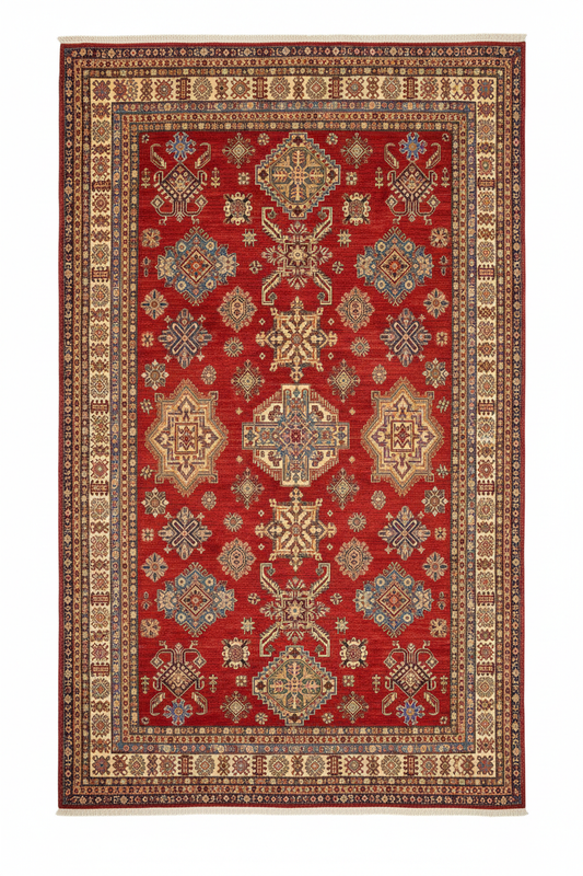 Oversize Geometric Red Carpet - canlı renkler 8x10ft yakın çekim beyaz arka plan
