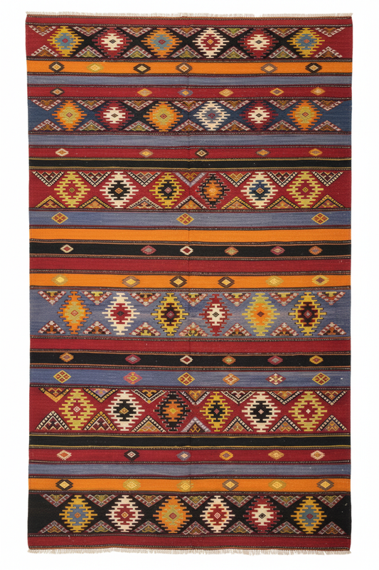 Pre-1900s Antique Camel Bag Rug - canlı renkler 6'6"×10'8" yakın çekim beyaz arka plan