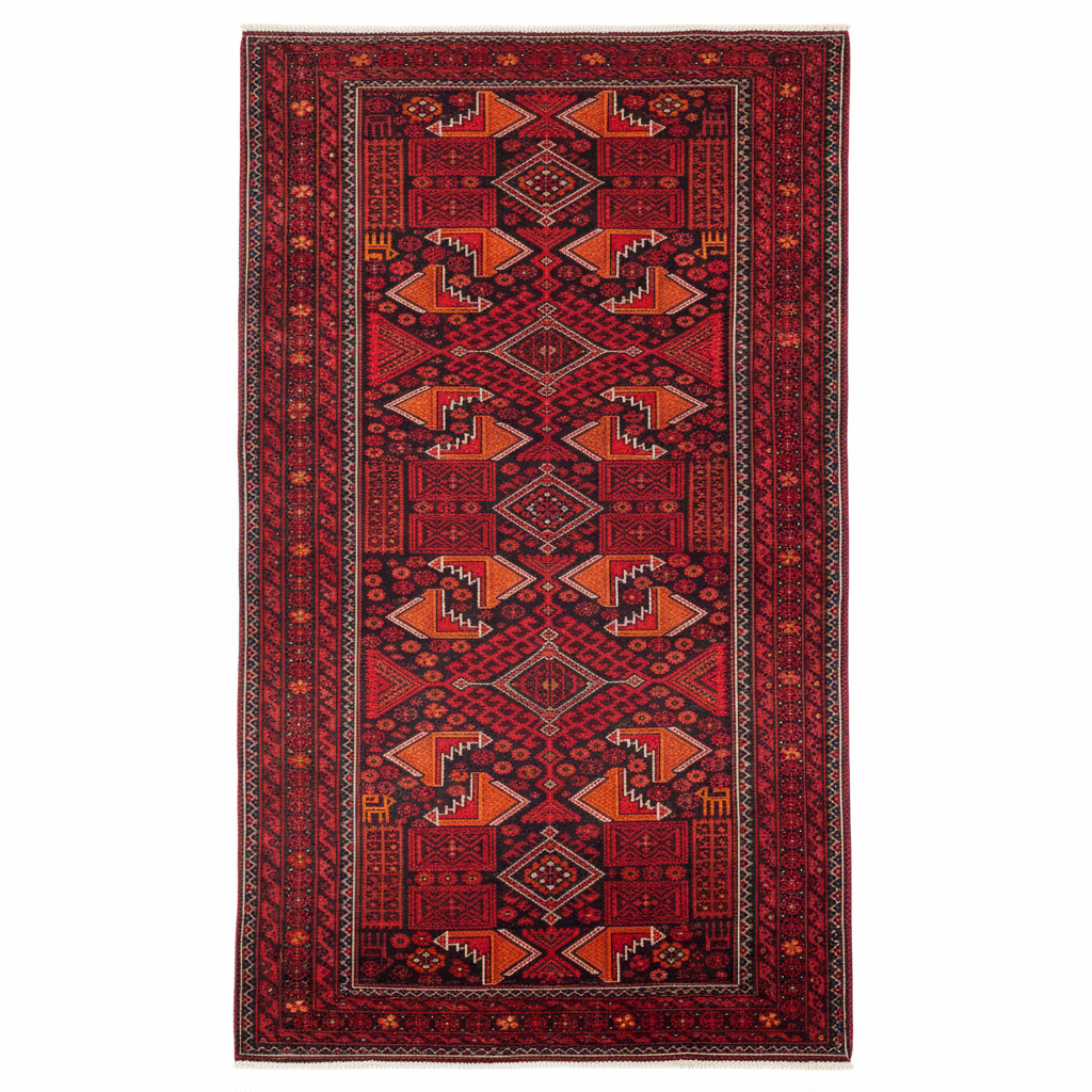 Red Colour Turkish Handmade Carpet - canlı renkler 4x7ft yakın çekim beyaz arka plan
