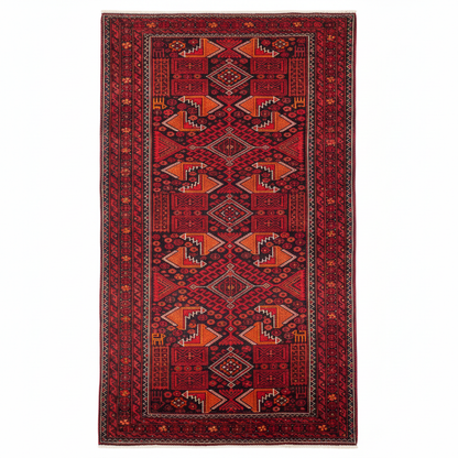 Red Colour Turkish Handmade Carpet - canlı renkler 4x7ft yakın çekim beyaz arka plan