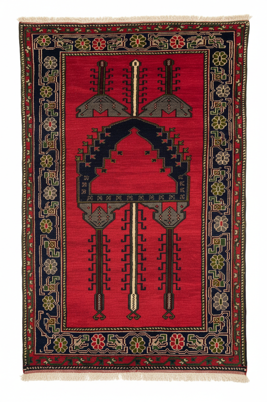 Red Geometric Antique Handmade Rug - White Background