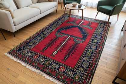 Red Geometric Rug in Living Room - Closer View