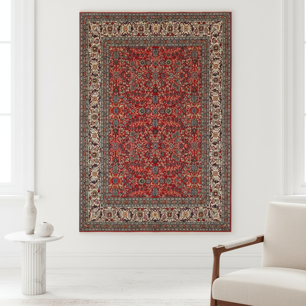 Red Hereke Rug Close-up Living Room