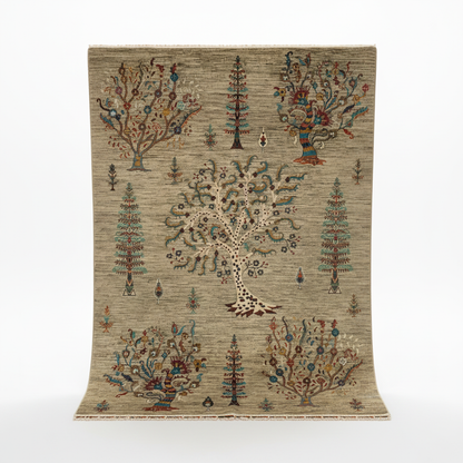 Rustic Tree of Life Carpet - asılı orijinal korunmuş beyaz arka plan