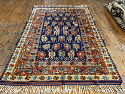 Handmade Exquisite Antique 1930-1940s Natural Dye Wool Pile Armenian Rug 4x6ft Cappadocia Rug Collection