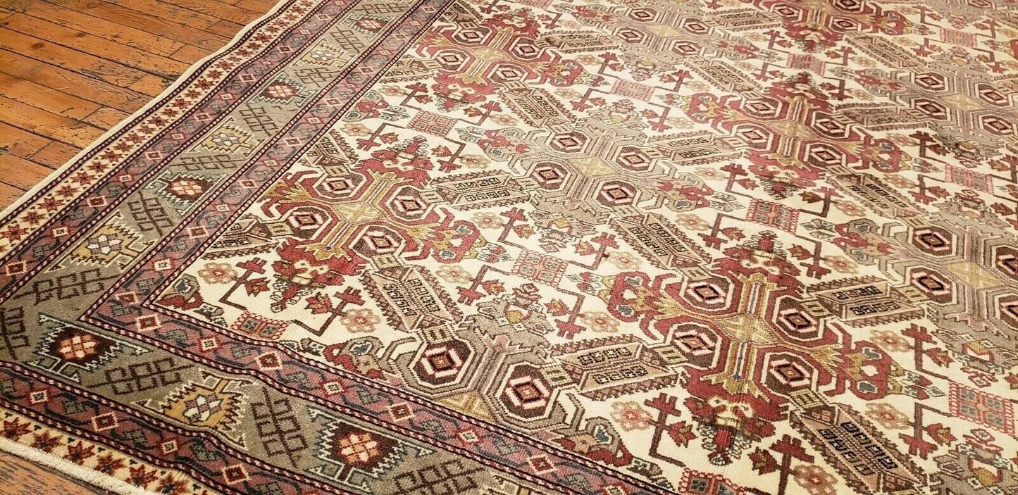 Turkish Area Rug Unique Vintage 1980-1990's Turkish Tribal Bunyan Rug 6x9ft Cappadocia Rug Collection