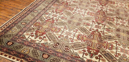 Turkish Area Rug Unique Vintage 1980-1990's Turkish Tribal Bunyan Rug 6x9ft Cappadocia Rug Collection
