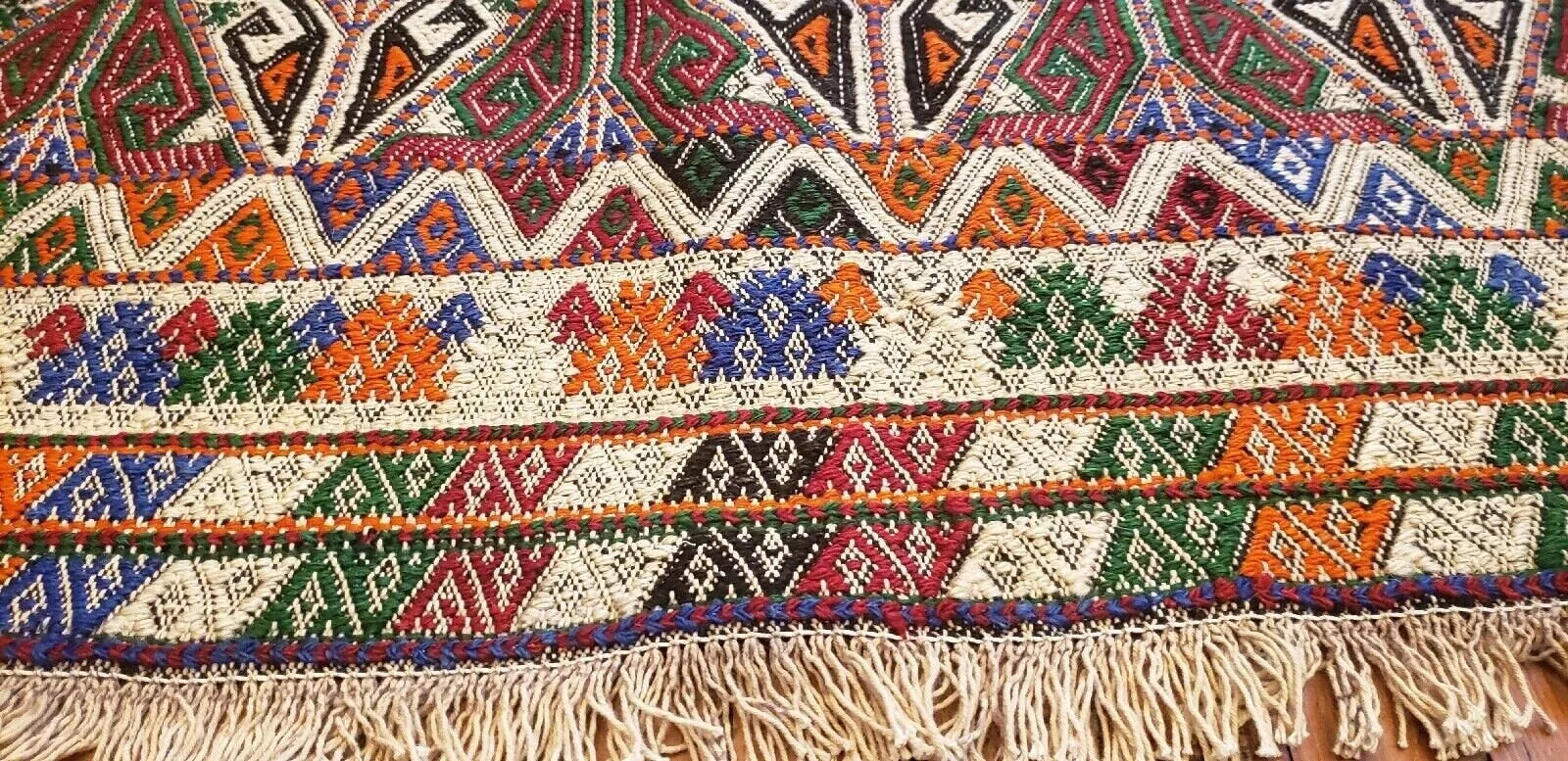 Antique 1945's Embroidered Cicim Kilim Rug 6'3"×9'2" Museum Qlty.