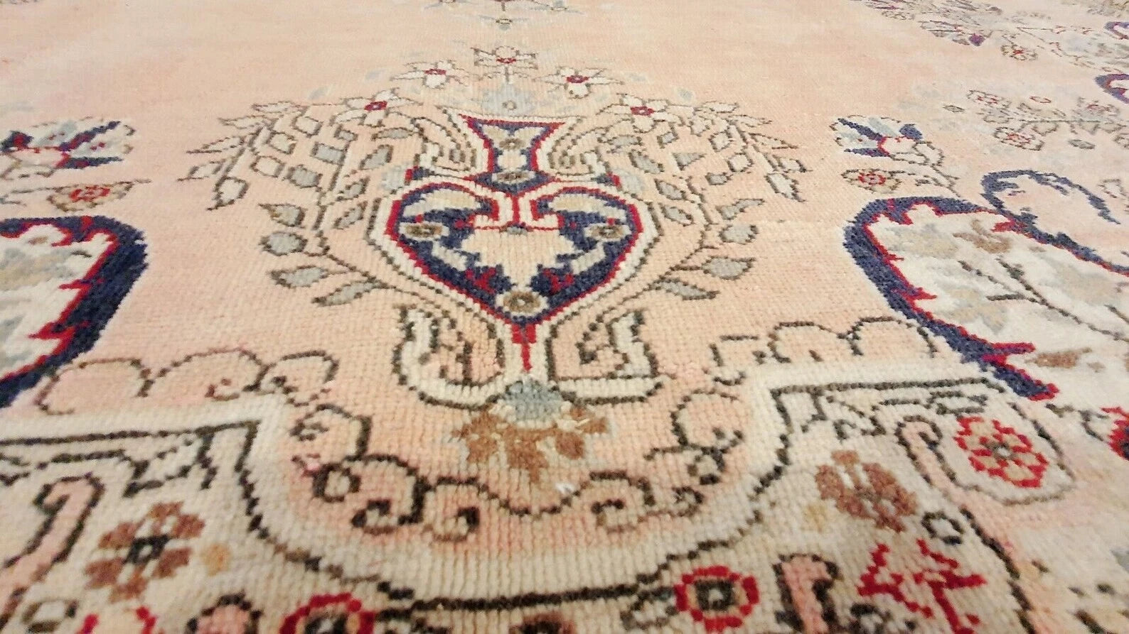 Antique 1940-1950's Distressed Wool Pile Old Pink Color Oushak Area Rug 9x12ft