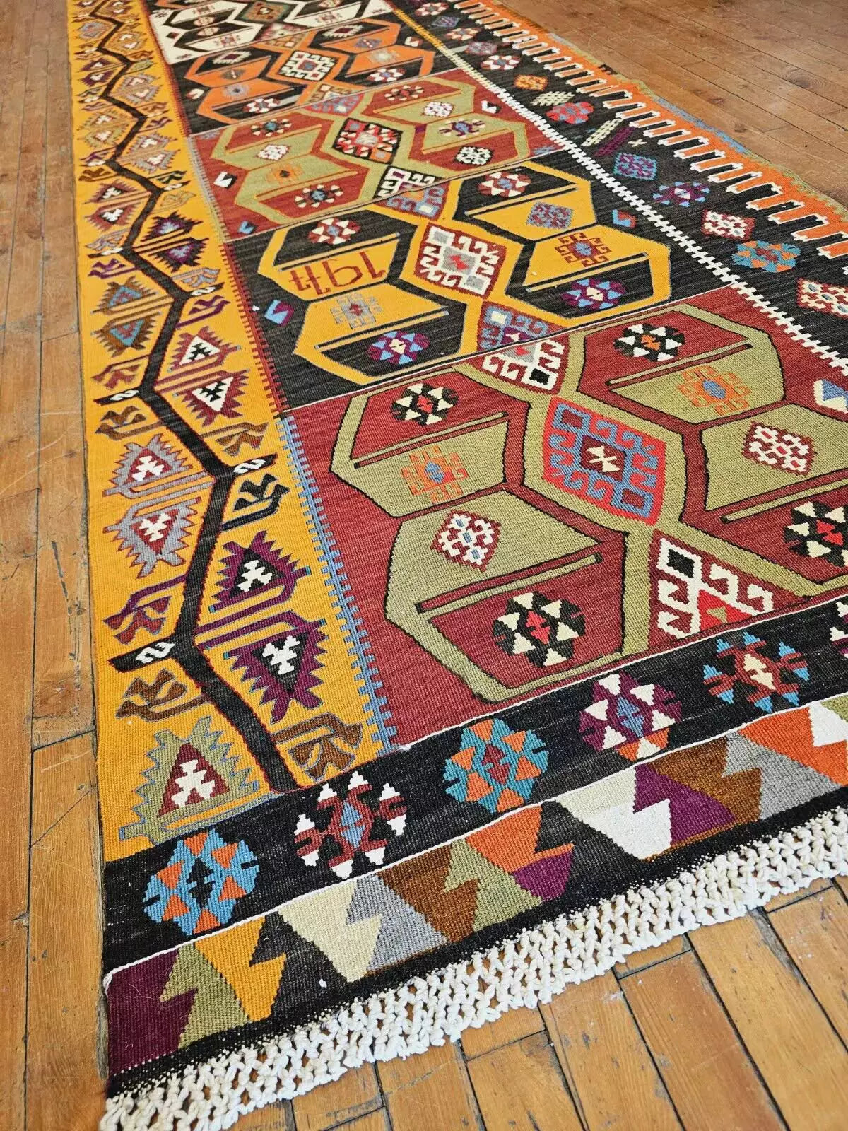 Dated 1977 Vintage Natural Dye Wool, Flat-Woven Kilim Runner 3'3" X 15'4" Cappadocia Rug Collection
