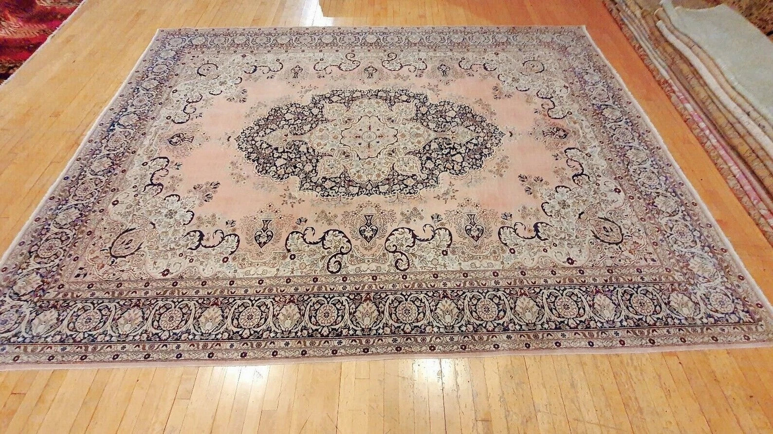 Antique 1940-1950's Distressed Wool Pile Old Pink Color Oushak Area Rug 9x12ft