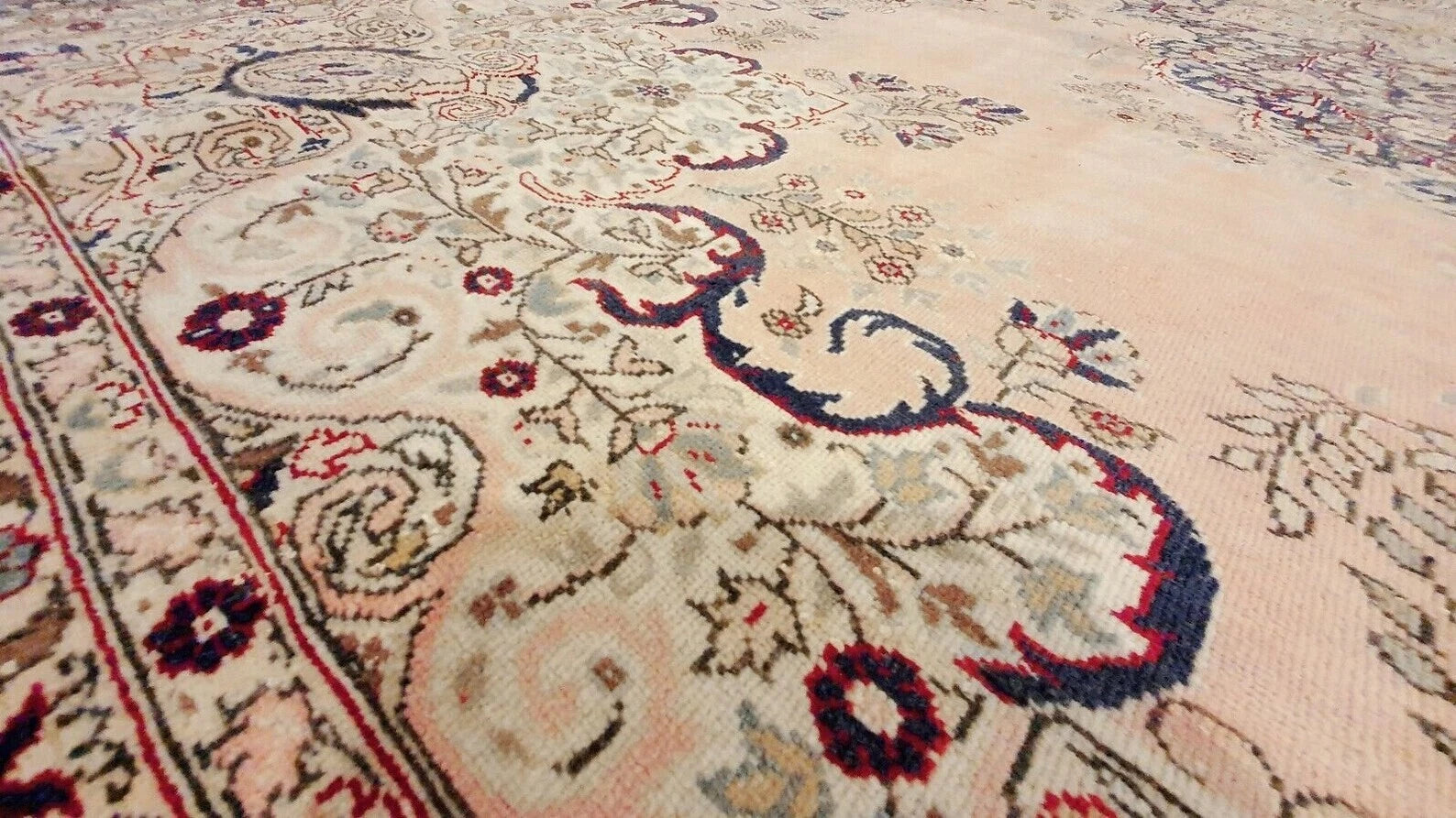 Antique 1940-1950's Distressed Wool Pile Old Pink Color Oushak Area Rug 9x12ft