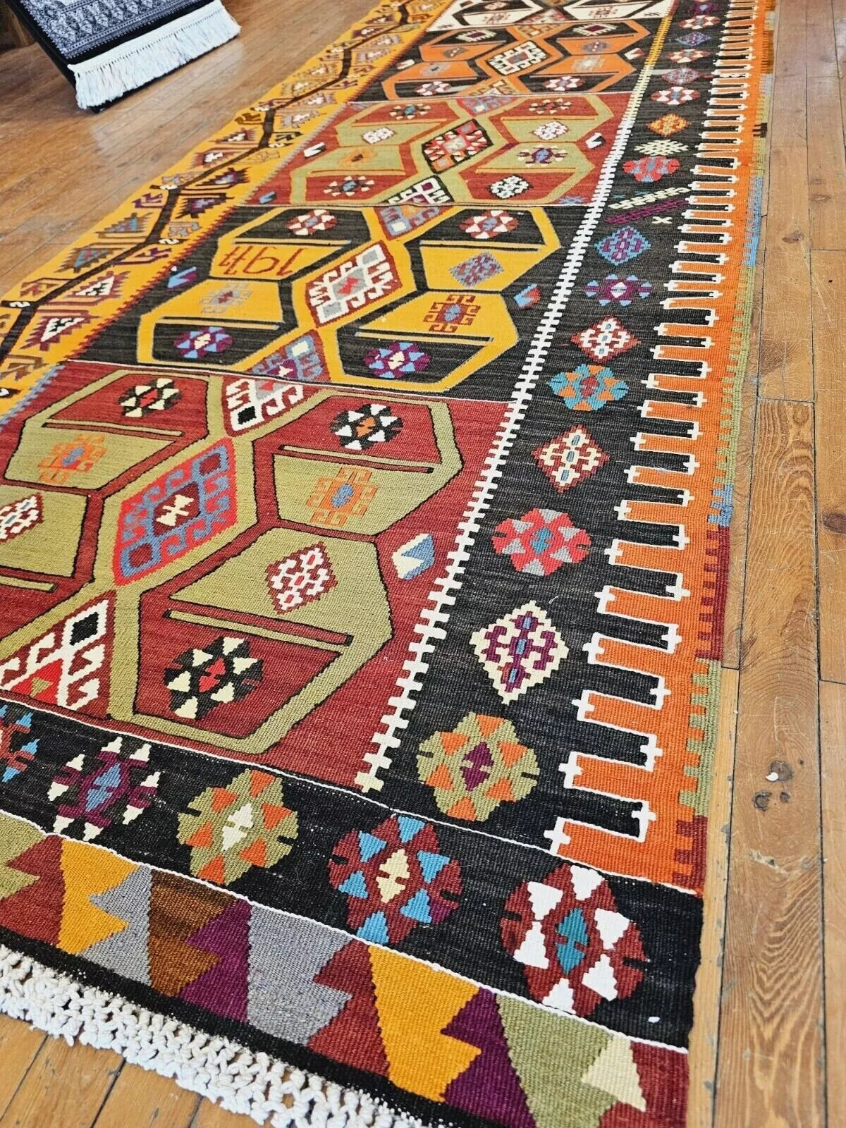 Dated 1977 Vintage Natural Dye Wool, Flat-Woven Kilim Runner 3'3" X 15'4" Cappadocia Rug Collection