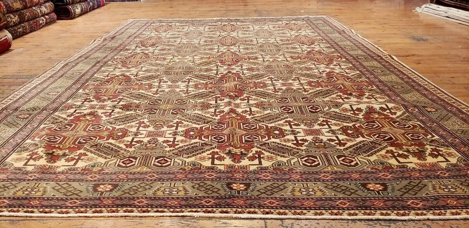 Turkish Area Rug Unique Vintage 1980-1990's Turkish Tribal Bunyan Rug 6x9ft Cappadocia Rug Collection