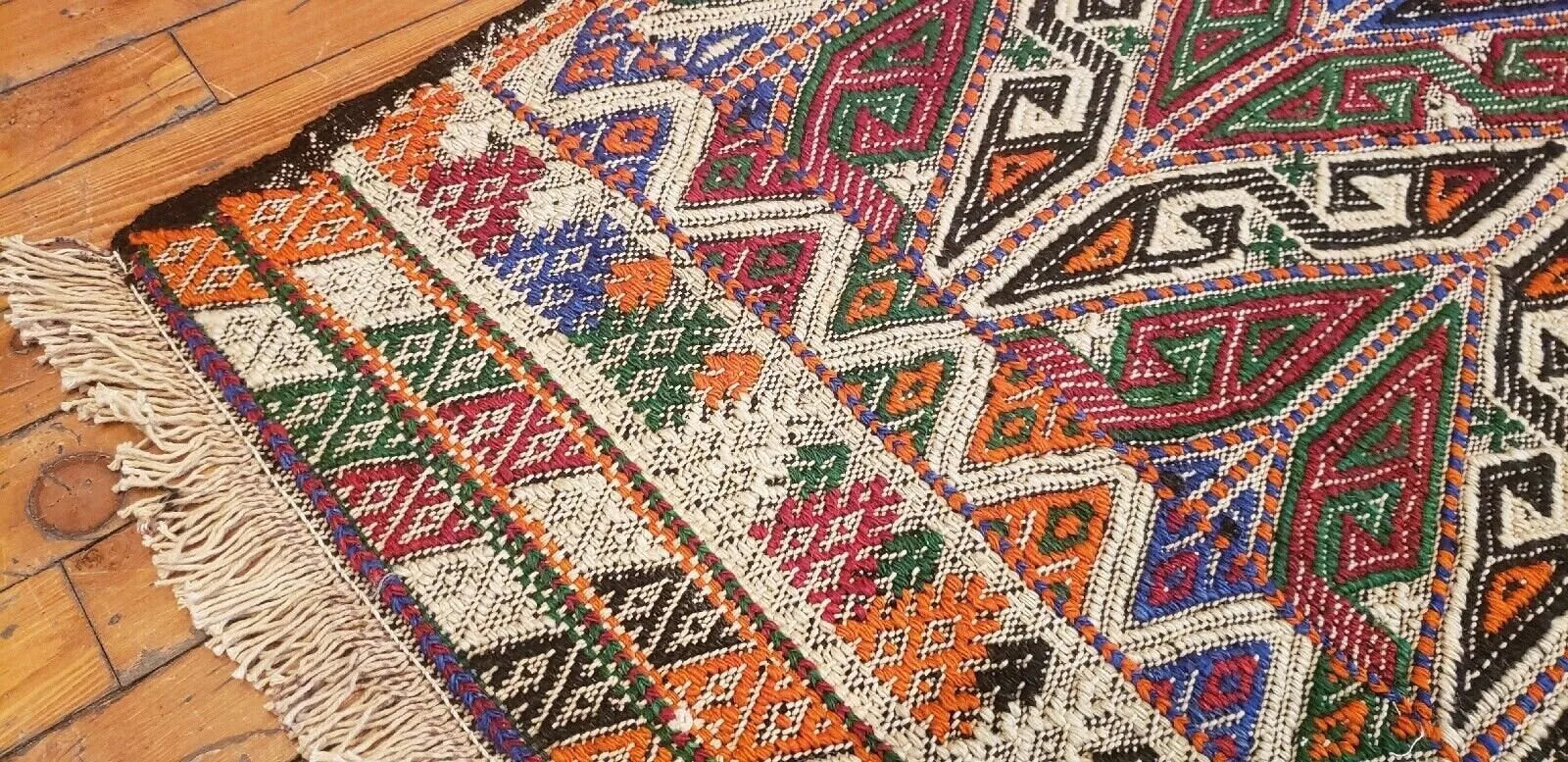 Antique 1945's Embroidered Cicim Kilim Rug 6'3"×9'2" Museum Qlty. Cappadocia Rug Collection