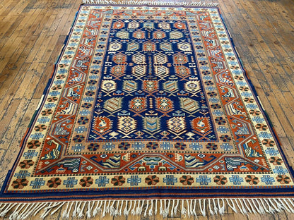 Handmade Exquisite Antique 1930-1940s Natural Dye Wool Pile Armenian Rug 4x6ft Cappadocia Rug Collection