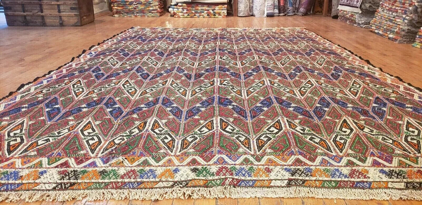 Antique 1945's Embroidered Cicim Kilim Rug 6'3"×9'2" Museum Qlty. Cappadocia Rug Collection