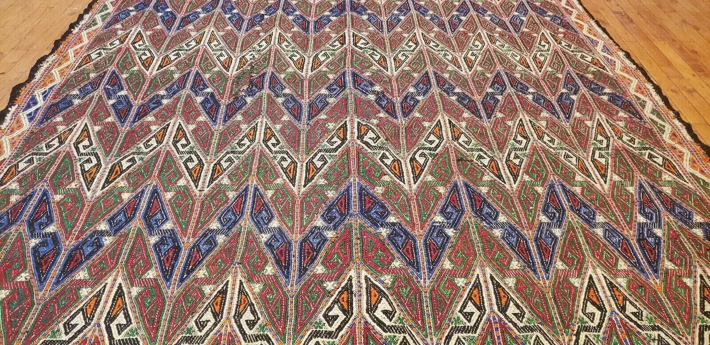Antique 1945's Embroidered Cicim Kilim Rug 6'3"×9'2" Museum Qlty. Cappadocia Rug Collection
