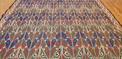 Antique 1945's Embroidered Cicim Kilim Rug 6'3"×9'2" Museum Qlty. Cappadocia Rug Collection