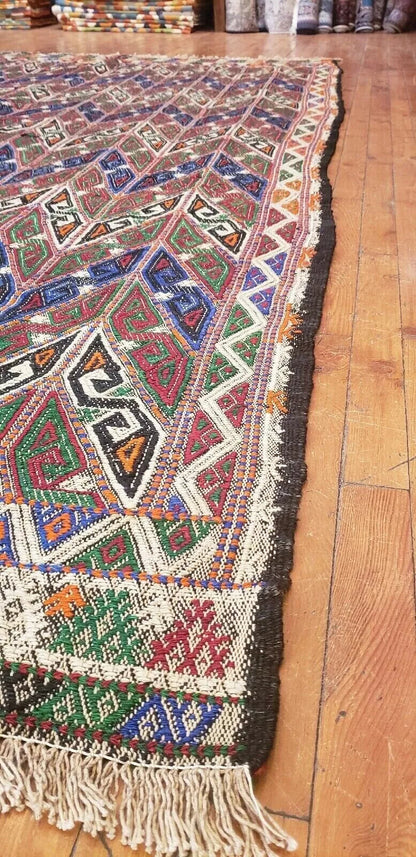 Antique 1945's Embroidered Cicim Kilim Rug 6'3"×9'2" Museum Qlty. Cappadocia Rug Collection