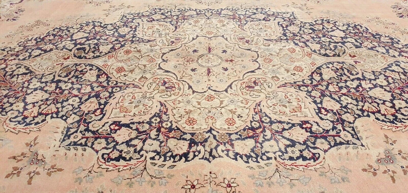 Antique 1940-1950's Distressed Wool Pile Old Pink Color Oushak Area Rug 9x12ft