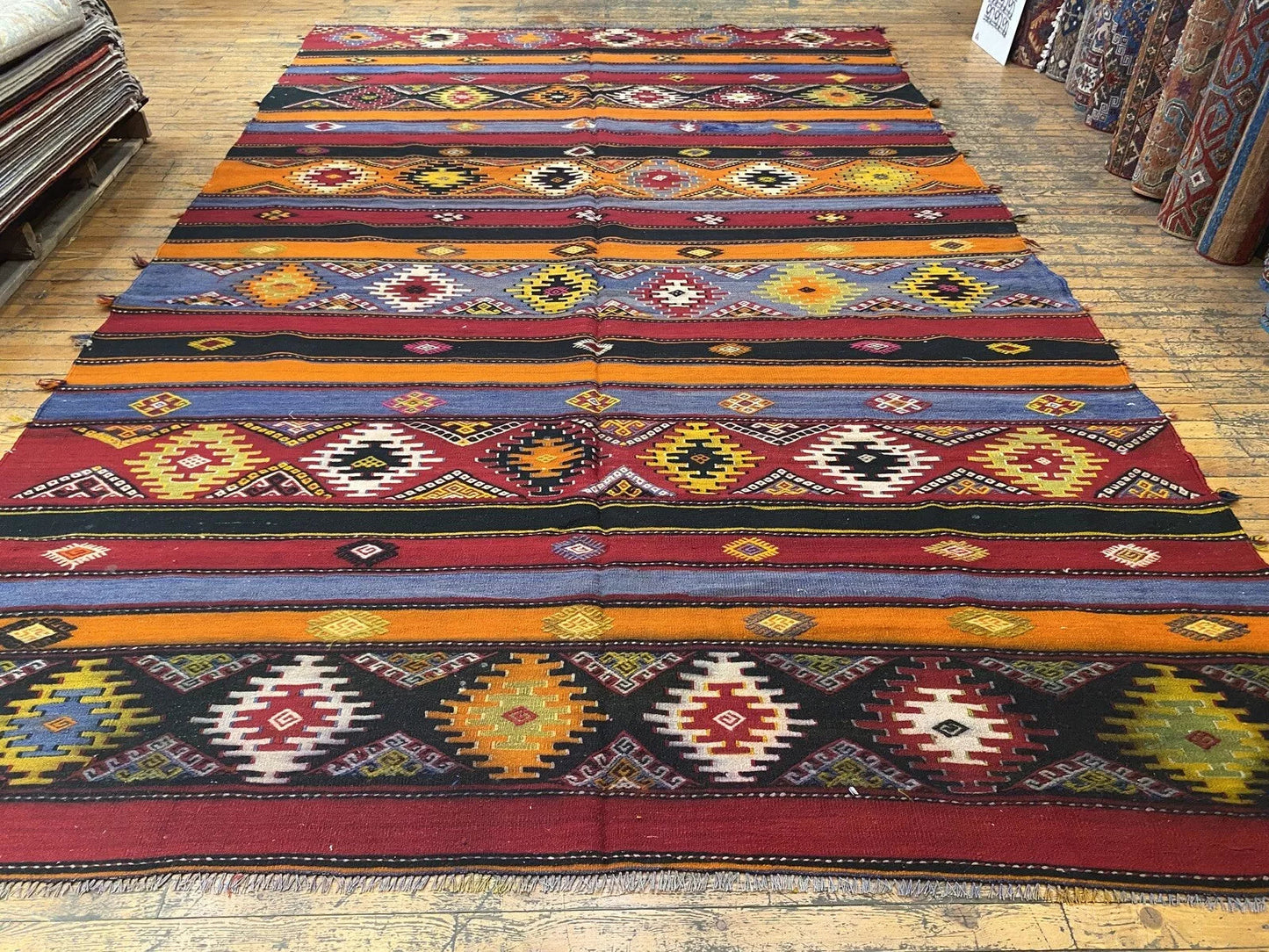 Pre-1900s Antique Embroidered Panels Camel Bag Rug 6'6" x 10’8” Museum Qlty. Cappadocia Rug Collection