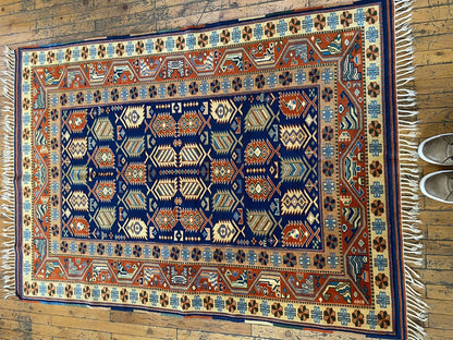 Handmade Exquisite Antique 1930-1940s Natural Dye Wool Pile Armenian Rug 4x6ft Cappadocia Rug Collection