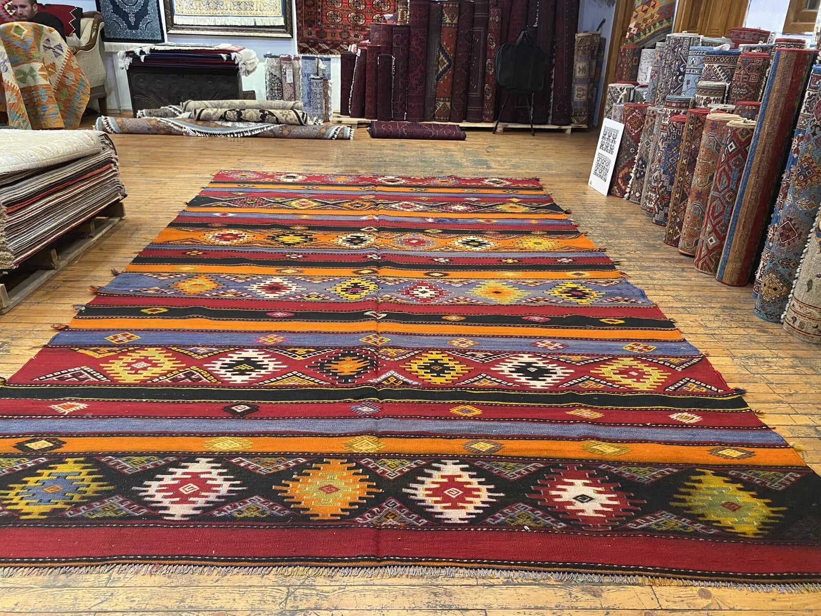 Pre-1900s Antique Embroidered Panels Camel Bag Rug 6'6" x 10’8” Museum Qlty. Cappadocia Rug Collection