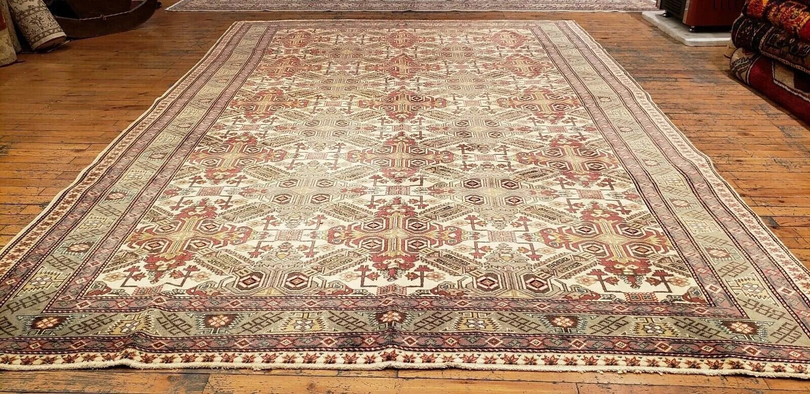 Turkish Area Rug Unique Vintage 1980-1990's Turkish Tribal Bunyan Rug 6x9ft Cappadocia Rug Collection